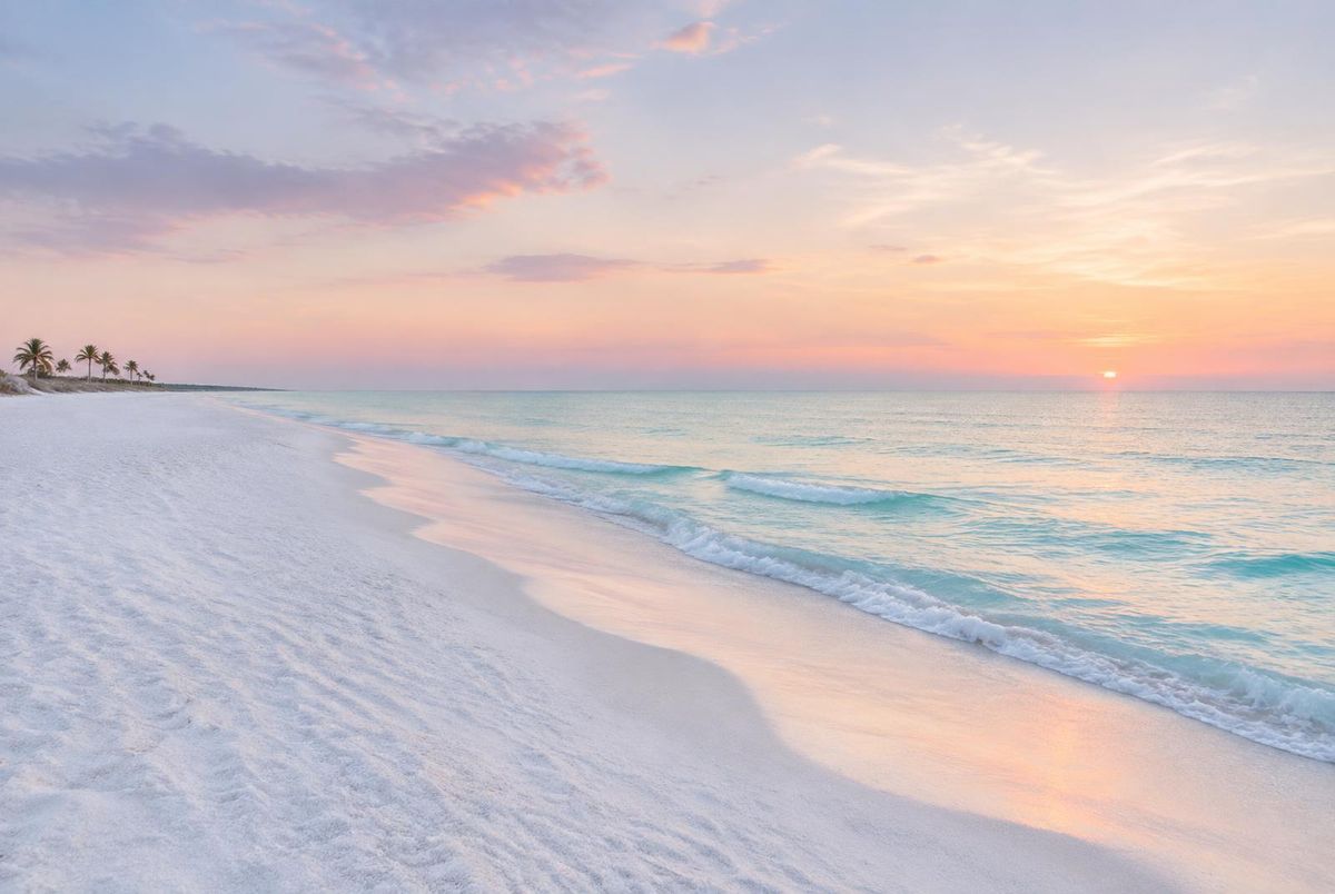 White-sand coastal beach at sunrise